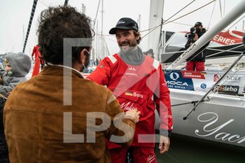 2021-01-27 - Boris Herrmann (ger),4th, sailing on the Imoca SeaExplorer - Yacht Club de Monaco celebrates with Louis Burton during the arrival of the 2020-2021 VendÃ©e Globe after 80 days, 14 hours, 59 minutes and 45 seconde, 9th edition of the solo non-stop round the world yacht race, on January 27th 2021 in Les Sables-d'Olonne, France - Photo Martin KeruzorÃ© / DPPI - ARRIVAL OF THE 2020-2021 VENDéE GLOBE, 9TH EDITION OF THE SOLO NON-STOP ROUND THE WORLD YACHT RACE - SAILING - OTHER SPORTS
