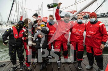 2021-01-27 - Boris Herrmann (ger),4th, sailing on the Imoca SeaExplorer - Yacht Club de Monaco with his wife Birte, his kid and all his team during the arrival of the 2020-2021 VendÃ©e Globe after 80 days, 14 hours, 59 minutes and 45 seconde, 9th edition of the solo non-stop round the world yacht race, on January 27th 2021 in Les Sables-d'Olonne, France - Photo Martin KeruzorÃ© / DPPI - ARRIVAL OF THE 2020-2021 VENDéE GLOBE, 9TH EDITION OF THE SOLO NON-STOP ROUND THE WORLD YACHT RACE - SAILING - OTHER SPORTS
