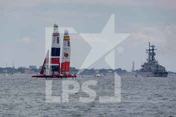 2021-06-05 - F50 and Great Britain and Spain with Italian Navy in back ground - SAIL GRAND PRIX 2021 (DAY 1) - SAILING - OTHER SPORTS