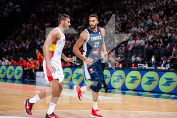 2021-07-10 - Willy Hernangomez of Spain and Rudy Gobert of France during the International Men's Friendly Basketball match between France and Spain on July 10, 2021 at AccorHotels Arena in Paris, France - Photo Antoine Massinon / A2M Sport Consulting / DPPI - INTERNATIONAL MEN'S FRIENDLY  MATCH - FRANCE VS SPAIN - FRIENDLY MATCH - BASKETBALL