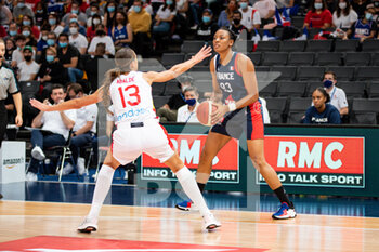 2021-07-10 - Tamara Abalde of Spain and Diandra Tchatchouang of France fight for the ball during the International Women's Friendly Basketball match between France and Spain on July 10, 2021 at AccorHotels Arena in Paris, France - Photo Antoine Massinon / A2M Sport Consulting / DPPI - WOMEN'S FRIENDLY MATCH - FRANCE VS SPAIN - FRIENDLY MATCH - BASKETBALL