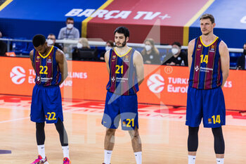2021-02-26 - Cory Higgins, Alex Abrines and Artem Pustovyi of Fc Barcelona during the Turkish Airlines EuroLeague basketball match between FC Barcelona and LDLC ASVEL Villeurbanne on February 26, 2021 at Palau Blaugrana in Barcelona, Spain - Photo Javier Borrego / Spain DPPI / DPPI - FC BARCELONA AND LDLC ASVEL VILLEURBANNE - EUROLEAGUE - BASKETBALL