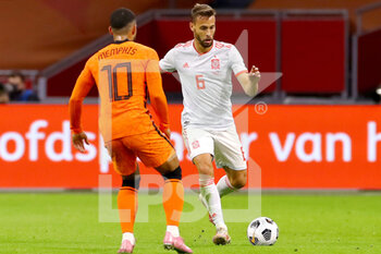 2020-11-11 - Memphis Depay of The Netherlands, Sergio Canales of Spain during the International Friendly football match between Netherlands and Spain on november 11, 2020 at Johan Cruijff Arena in Amsterdam, Netherlands - Photo Marcel ter Bals / Orange Pictures / DPPI - FRIENDLY FOOTBALL MATCH BETWEEN NETHERLANDS AND SPAIN - FRIENDLY MATCH - SOCCER