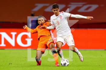 2020-11-11 - Owen Wijndal of The Netherlands, Gerard Moreno of Spain during the International Friendly football match between Netherlands and Spain on november 11, 2020 at Johan Cruijff Arena in Amsterdam, Netherlands - Photo Marcel ter Bals / Orange Pictures / DPPI - FRIENDLY FOOTBALL MATCH BETWEEN NETHERLANDS AND SPAIN - FRIENDLY MATCH - SOCCER
