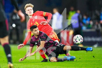 2021-03-27 - Wales midfielder Matthew Smith (19) and Mexico forward Jesús Manuel Corona (17) during the international friendly football match between Wales and Mexico on March 27, 2021 at the Cardiff City Stadium in Cardiff, Wales - Photo Gruffydd Thomas / ProSportsImages / DPPI - WALES AND MEXICO - FRIENDLY MATCH - SOCCER