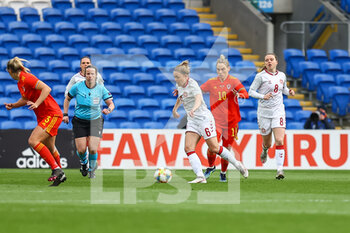 2021-04-13 - Denmark Nanna?Christiansen (6) under pressure from Wales Jess Fishlock (10) during the International Women's Friendly football match between Wales and Denmark on April 13, 2021 at the Cardiff City Stadium in Cardiff, Wales - Photo Dan Minto / ProSportsImages / DPPI - AMICHEVOLE FEMMINILE 2021 - GALLES VS DANIMARCA - FRIENDLY MATCH - SOCCER