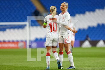 2021-04-13 - Denmark Pernille?Harder celebrates his goal with Stine Larsen (12) during the International Women's Friendly football match between Wales and Denmark on April 13, 2021 at the Cardiff City Stadium in Cardiff, Wales - Photo Dan Minto / ProSportsImages / DPPI - AMICHEVOLE FEMMINILE 2021 - GALLES VS DANIMARCA - FRIENDLY MATCH - SOCCER