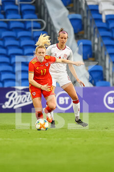 2021-04-13 - Wales Ceri Holland (17) under pressure from Denmark Rikke?Sevecke (4) during the International Women's Friendly football match between Wales and Denmark on April 13, 2021 at the Cardiff City Stadium in Cardiff, Wales - Photo Dan Minto / ProSportsImages / DPPI - AMICHEVOLE FEMMINILE 2021 - GALLES VS DANIMARCA - FRIENDLY MATCH - SOCCER