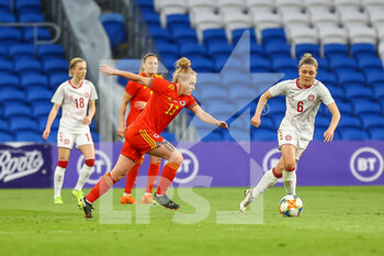 2021-04-13 - Wales Rachel Rowe (13) under pressure from Denmark Nanna?Christiansen (6) during the International Women's Friendly football match between Wales and Denmark on April 13, 2021 at the Cardiff City Stadium in Cardiff, Wales - Photo Dan Minto / ProSportsImages / DPPI - AMICHEVOLE FEMMINILE 2021 - GALLES VS DANIMARCA - FRIENDLY MATCH - SOCCER