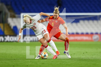 2021-04-13 - Denmark Sofie?Svava (23) is fouled by Wales Rhiannon Roberts (5) during the International Women's Friendly football match between Wales and Denmark on April 13, 2021 at the Cardiff City Stadium in Cardiff, Wales - Photo Dan Minto / ProSportsImages / DPPI - AMICHEVOLE FEMMINILE 2021 - GALLES VS DANIMARCA - FRIENDLY MATCH - SOCCER