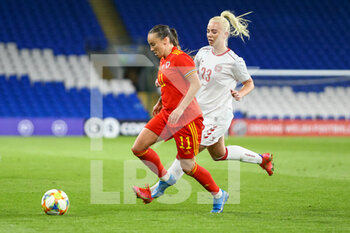 2021-04-13 - Wales Natasha Harding (11) battles with Denmark Sofie?Svava (23) during the International Women's Friendly football match between Wales and Denmark on April 13, 2021 at the Cardiff City Stadium in Cardiff, Wales - Photo Dan Minto / ProSportsImages / DPPI - AMICHEVOLE FEMMINILE 2021 - GALLES VS DANIMARCA - FRIENDLY MATCH - SOCCER