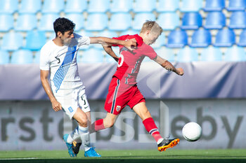 2021-06-06 - Andreas Bouvhalakis of Greece and Fredrik Aursnes of Norway during the international friendly football match between Norway and Greece on June 6, 2021 at La Rosaleda Stadium in Malaga, Spain - Photo Joaquin Corchero / Spain DPPI / DPPI - 2021 FRIENDLY GAME - NORWAY VS GREECE - FRIENDLY MATCH - SOCCER