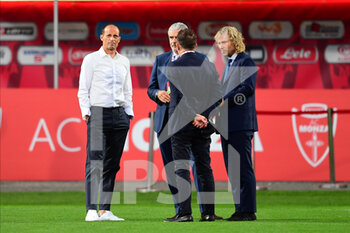 2021-07-31 - Head Coach Massimiliano Allegri of Juventus Turin with Juventus vice president Pavel Nedved and Juventus Turin AD Maurizio Arrivabene speak during pre season match valid for 25th Luigi Berlusconi Trophy in U-Power Stadium in Monza, Monza e Brianza, Italy - TROFEO LUIGI BERLUSCONI - MONZA VS JUVENTUS - FRIENDLY MATCH - SOCCER
