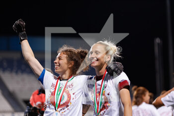 2021-05-30 - Camelia Caesar (AS Roma) and Heden Corrado (AS Roma) celebrate after winning the Coppa Italia - FINALE - MILAN VS ROMA - WOMEN ITALIAN CUP - SOCCER