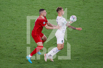2021-06-11 - Merih Demiral of Turkey, Ciro Immobile of Italy during the UEFA Euro 2020, Group A, football match between Turkey and Italy on June 11, 2021 at Stadio Olimpico in Rome, Italy - Photo Orange Pictures / DPPI - UEFA EURO 2020, GROUP A, FOOTBALL MATCH - TURKEY VS ITALY - UEFA EUROPEAN - SOCCER