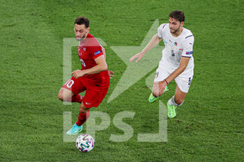 2021-06-11 - Hakan Calhanoglu of Turkey, Manuel Locatelli of Italy during the UEFA Euro 2020, Group A, football match between Turkey and Italy on June 11, 2021 at Stadio Olimpico in Rome, Italy - Photo Orange Pictures / DPPI - UEFA EURO 2020, GROUP A, FOOTBALL MATCH - TURKEY VS ITALY - UEFA EUROPEAN - SOCCER