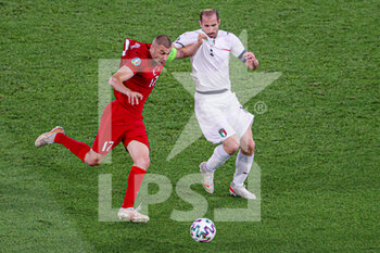 2021-06-11 - Burak Yilmaz of Turkey, Giorgio Chiellini of Italy during the UEFA Euro 2020, Group A, football match between Turkey and Italy on June 11, 2021 at Stadio Olimpico in Rome, Italy - Photo Orange Pictures / DPPI - UEFA EURO 2020, GROUP A, FOOTBALL MATCH - TURKEY VS ITALY - UEFA EUROPEAN - SOCCER