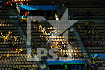 2021-06-14 - Fans of Sweden are seen in stands during the UEFA EURO 2020, Group E football match between Spain and Sweden on June 14, 2021 at La Cartuja stadium in Seville, Spain - Photo Joaquin Corchero / Spain DPPI / DPPI - UEFA EURO 2020, GROUP E - SPAIN VS SWEDEN - UEFA EUROPEAN - SOCCER
