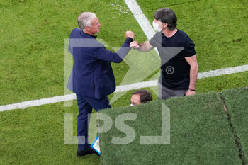 2021-06-15 - Coach Didier Deschamps of France, Coach Joachim Low of Germany at the final whistle during the UEFA Euro 2020, Group F football match between France and Germany on June 15, 2021 at Allianz Arena in Munich, Germany - Photo Andre Weening / Orange Pictures / DPPI - UEFA EURO 2020, GROUP F - FRANCE VS GERMANY - UEFA EUROPEAN - SOCCER