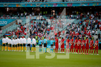 2021-06-16 - Teams of Wales and Turkey line up for the national anthems during the UEFA Euro 2020, Group A football match between Turkey and Wales on June 16, 2021 at Baku Olympic Stadium in Baku, Azerbaijan - Photo Orange Pictures / DPPI - UEFA EURO 2020, GROUP A - TURKEY VS WALES - UEFA EUROPEAN - SOCCER
