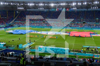 2021-06-16 - The field overview with both flags during the UEFA Euro 2020 Group A - Italy vs Switzerland at the Olimpic Stadium in Rome. - UEFA EURO 2020 GROUP A - ITALY VS SWITZERLAND - UEFA EUROPEAN - SOCCER