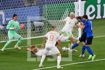 2021-06-16 - Giorgio Chiellini of Italy goal disallowed seen in action during the UEFA Euro 2020 Group A - Italy vs Switzerland at the Olimpic Stadium in Rome. - UEFA EURO 2020 GROUP A - ITALY VS SWITZERLAND - UEFA EUROPEAN - SOCCER