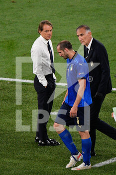 2021-06-16 - Roberto Mancini coach of Italy and Giorgio Chiellini of Italy seen in action during the UEFA Euro 2020 Group A - Italy vs Switzerland at the Olimpic Stadium in Rome. - UEFA EURO 2020 GROUP A - ITALY VS SWITZERLAND - UEFA EUROPEAN - SOCCER