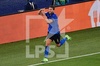 2021-06-16 - Manuel Locatelli of Italy celebrates after scoring goal 1-0 seen in action during the UEFA Euro 2020 Group A - Italy vs Switzerland at the Olimpic Stadium in Rome. - UEFA EURO 2020 GROUP A - ITALY VS SWITZERLAND - UEFA EUROPEAN - SOCCER
