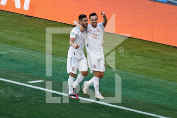 2021-06-23 - Pablo Sarabia of Spain celebrates a goal during the UEFA Euro 2020, Group E football match between Slovakia and Spain on June 23, 2021 at La Cartuja stadium in Seville, Spain - Photo Joaquin Corchero / Spain DPPI / DPPI - UEFA EURO 2020, GROUP E - SLOVAKIA VS SPAIN - UEFA EUROPEAN - SOCCER