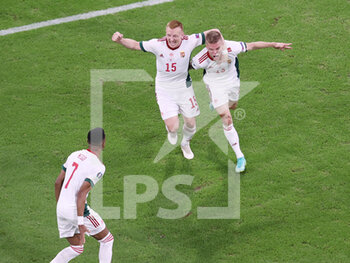 2021-06-23 - Andras Schafer of Hungary celebrates his goal 1-2 with Laszlo Kleinheisler during the UEFA Euro 2020, Group F football match between Germany and Hungary on June 23, 2021 at Allianz Arena in Munich, Germany - Photo Jurgen Fromme / firo Sportphoto / DPPI - UEFA EURO 2020, GROUP F - GERMANY AND HUNGARY - UEFA EUROPEAN - SOCCER