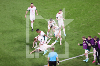2021-06-23 - Andras Schafer of Hungary celebrates his goal 1-2 during the UEFA Euro 2020, Group F football match between Germany and Hungary on June 23, 2021 at Allianz Arena in Munich, Germany - Photo Jurgen Fromme / firo Sportphoto / DPPI - UEFA EURO 2020, GROUP F - GERMANY AND HUNGARY - UEFA EUROPEAN - SOCCER