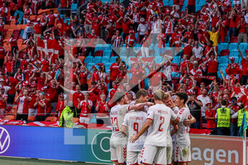 2021-06-26 - Martin Braithwaite of Denmark is celebrating his goal during the UEFA Euro 2020, round of 16 football match between Wales and Denmark on June 26, 2021 at the Johan Cruijff ArenA in Amsterdam, Netherlands - Photo Marcel ter Bals / Orange Pictures / DPPI - UEFA EURO 2020, ROUND OF 16 - WALES AND DENMARK - UEFA EUROPEAN - SOCCER