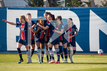 2021-03-09 - Ashley Lawrence of Paris Saint Germain celebrates with teammates after scoring during the UEFA Women's Champions League, round of 16, 1st leg football match between Paris Saint-Germain and AC Sparta Praha on March 8, 2021 at Georges Lefevre stadium in Saint-Germain-en-Laye, France - Photo Antoine Massinon / A2M Sport Consulting / DPPI - PARIS SAINT-GERMAIN AND AC SPARTA PRAHA - UEFA CHAMPIONS LEAGUE WOMEN - SOCCER