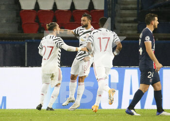 2020-10-20 - Bruno Fernandes of Manchester United celebrates his goal on a penalty kick during the UEFA Champions League, Group Stage, Group H football match between Paris Saint-Germain (PSG) and Manchester United (Man U) on October 20, 2020 at Parc des Princes stadium in Paris, France - Photo Jean Catuffe / DPPI - PARIS SAINT-GERMAIN (PSG) VS MANCHESTER UNITED (MAN U) - UEFA CHAMPIONS LEAGUE - SOCCER