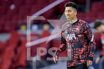 2020-10-21 - Roberto Firmino of Liverpool warms up before the UEFA Champions League, Group Stage, Group D football match between Ajax and Liverpool on October 21, 2020 at Johan Cruijff ArenA in Amsterdam, Netherlands - Photo Gerrit van Keulen / Orange Pictures / DPPI - AJAX VS LIVERPOOL - UEFA CHAMPIONS LEAGUE - SOCCER