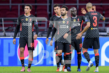 2020-10-21 - Team Liverpool celebrates the own goal of Nicolas Tagliafico of Ajax during the UEFA Champions League, Group Stage, Group D football match between Ajax and Liverpool on October 21, 2020 at Johan Cruijff ArenA in Amsterdam, Netherlands - Photo Gerrit van Keulen / Orange Pictures / DPPI - AJAX VS LIVERPOOL - UEFA CHAMPIONS LEAGUE - SOCCER