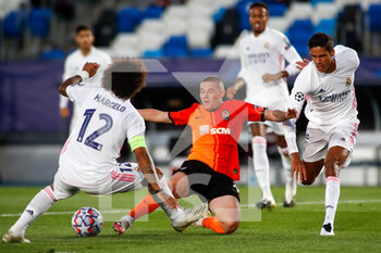 2020-10-21 - Viktor Kornienko of Shakhtar Donetsk and Marcelo Vieira of Real Madrid in action during the UEFA Champions League, Group Stage, Group B football match between Real Madrid and Shakhtar Donetsk on October 21, 2020 at Alfredo Di Stefano stadium in Madrid, Spain - Photo Oscar J Barroso / Spain DPPI / DPPI - REAL MADRID VS SHAKHTAR DONETSK - UEFA CHAMPIONS LEAGUE - SOCCER