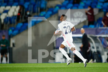 2020-10-21 - Vinicius Junior of Real Madrid celebrates a goal during the UEFA Champions League, Group Stage, Group B football match between Real Madrid and Shakhtar Donetsk on October 21, 2020 at Alfredo Di Stefano stadium in Madrid, Spain - Photo Oscar J Barroso / Spain DPPI / DPPI - REAL MADRID VS SHAKHTAR DONETSK - UEFA CHAMPIONS LEAGUE - SOCCER