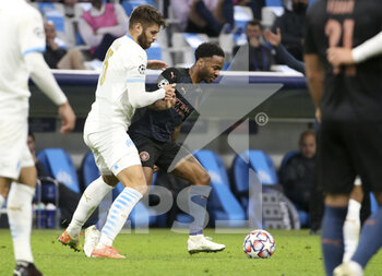 2020-10-27 - Raheem Sterling of Manchester City, Duje Caleta-Car of Marseille (left) during the UEFA Champions League, Group Stage, Group C football match between Olympique de Marseille and Manchester City on October 27, 2020 at Orange Velodrome stadium in Marseille, France - Photo Jean Catuffe / DPPI - OLYMPIQUE DE MARSEILLE VS MANCHESTER CITY - UEFA CHAMPIONS LEAGUE - SOCCER
