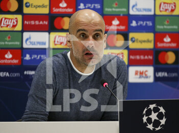 2020-10-27 - Coach of Manchester City Pep Guardiola answers to the media during the post-match press conference following the UEFA Champions League, Group Stage, Group C football match between Olympique de Marseille and Manchester City on October 27, 2020 at Orange Velodrome stadium in Marseille, France - Photo Jean Catuffe / DPPI - OLYMPIQUE DE MARSEILLE VS MANCHESTER CITY - UEFA CHAMPIONS LEAGUE - SOCCER