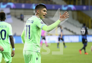 2020-10-28 - Joaquin Correa of Lazio Roma celebrates his goal during the UEFA Champions League, Group Stage, Group F football match between Club Brugge and SS Lazio on October 28, 2020 at Jan Breydelstadion in Bruges, Belgium - Photo Jean Catuffe / DPPI - CLUB BRUGGE VS SS LAZIO - UEFA CHAMPIONS LEAGUE - SOCCER