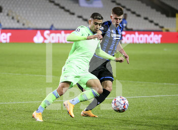 2020-10-28 - Andreas Pereira of Lazio Roma, Eduard Sobol of Club Brugge during the UEFA Champions League, Group Stage, Group F football match between Club Brugge and SS Lazio on October 28, 2020 at Jan Breydelstadion in Bruges, Belgium - Photo Jean Catuffe / DPPI - CLUB BRUGGE VS SS LAZIO - UEFA CHAMPIONS LEAGUE - SOCCER