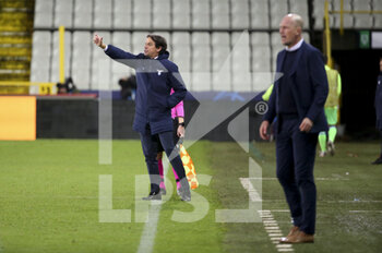 2020-10-28 - Coach of Lazio Rome Simone Inzaghi, coach of Club Brugge Philippe Clement during the UEFA Champions League, Group Stage, Group F football match between Club Brugge and SS Lazio on October 28, 2020 at Jan Breydelstadion in Bruges, Belgium - Photo Jean Catuffe / DPPI - CLUB BRUGGE VS SS LAZIO - UEFA CHAMPIONS LEAGUE - SOCCER