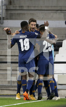 2020-11-25 - Zaidu Sanusi of Porto celebrates his goal with teammates during the UEFA Champions League, Group C football match between Olympique de Marseille and FC Porto on November 25, 2020 at Orange Velodrome stadium in Marseille, France - Photo Jean Catuffe / DPPI - OLYMPIQUE DE MARSEILLE VS FC PORTO - UEFA CHAMPIONS LEAGUE - SOCCER