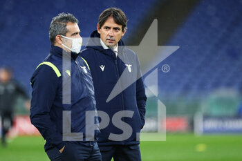 2020-12-08 - Lazio head coach Simone Inzaghi (R) with the second coach Massimiliano Farris during warm up before the UEFA Champions League, Group F football match between SS Lazio and Club Brugge KV on December 8, 2020 at Stadio Olimpico in Rome, Italy - Photo Federico Proietti / DPPI - SS LAZIO VS CLUB BRUGGE KV - UEFA CHAMPIONS LEAGUE - SOCCER