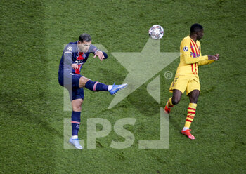 2021-03-10 - Leandro Paredes of PSG, Ousmane Dembele of Barcelona during the UEFA Champions League, round of 16, 2nd leg football match between Paris Saint-Germain (PSG) and FC Barcelona (Barca) on March 10, 2021 at Parc des Princes stadium in Paris, France - Photo Jean Catuffe / DPPI - PARIS SAINT-GERMAIN (PSG) AND FC BARCELONA (BARCA) - UEFA CHAMPIONS LEAGUE - SOCCER