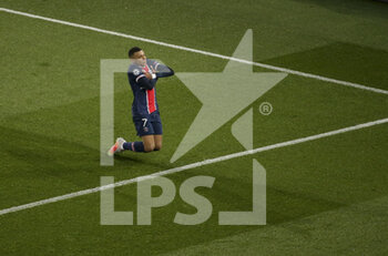 2021-03-10 - Kylian Mbappe of PSG celebrates his goal on a penalty kick during the UEFA Champions League, round of 16, 2nd leg football match between Paris Saint-Germain (PSG) and FC Barcelona (Barca) on March 10, 2021 at Parc des Princes stadium in Paris, France - Photo Jean Catuffe / DPPI - PARIS SAINT-GERMAIN (PSG) AND FC BARCELONA (BARCA) - UEFA CHAMPIONS LEAGUE - SOCCER