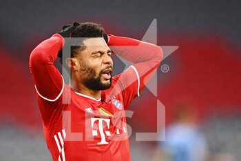 2021-03-17 - Serge Gnabry of Bayern Munich reacts during the UEFA Champions League, round of 16, 2nd leg football match between Bayern Munich and SS Lazio on March 17, 2021 at Allianz Arena in Munich, Germany - Photo Lennart Preiss / Witters / firo sportphoto / DPPI - BAYERN MUNICH AND SS LAZIO - UEFA CHAMPIONS LEAGUE - SOCCER