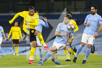 2021-04-06 - Borussia Dortmund midfielder Emre Can (23) shoots at goal, Ruben Dias of Manchester City during the UEFA Champions League, quarter final, 1st leg football match between Manchester City and Borussia Dortmund on April 6, 2021 at the Etihad Stadium in Manchester, England - Photo Craig Galloway / ProSportsImages / DPPI - MANCHESTER CITY AND BORUSSIA DORTMUND - UEFA CHAMPIONS LEAGUE - SOCCER