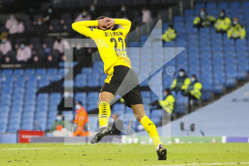 2021-04-06 - Borussia Dortmund midfielder Jude Bellingham (22) goes through to score but the Referee disallows the goal during the UEFA Champions League, quarter final, 1st leg football match between Manchester City and Borussia Dortmund on April 6, 2021 at the Etihad Stadium in Manchester, England - Photo Craig Galloway / ProSportsImages / DPPI - MANCHESTER CITY AND BORUSSIA DORTMUND - UEFA CHAMPIONS LEAGUE - SOCCER